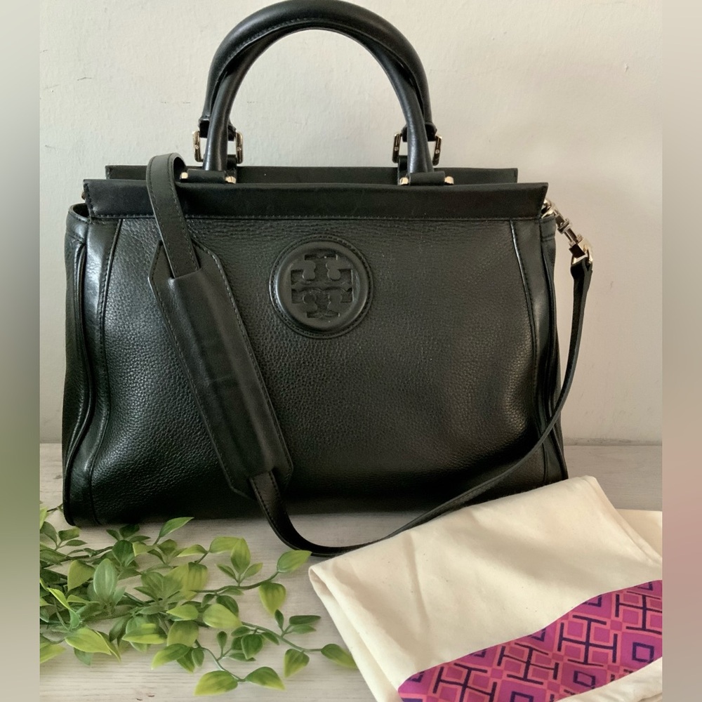 TORY BURCH RARE HANNAH SATCHEL SHOULDER BAG BLACK